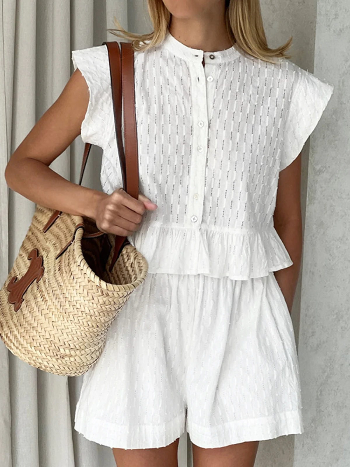 Short Sleeve Graceful Cotton Shorts Set - Image 3