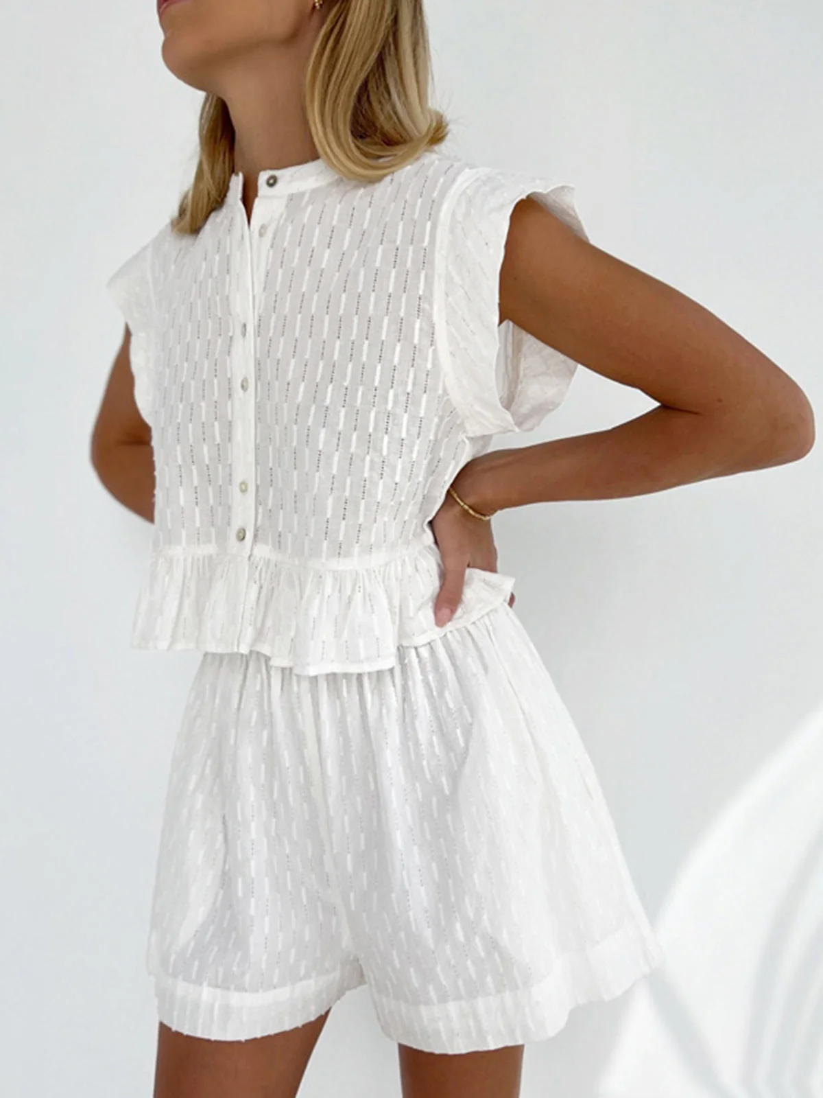 Short Sleeve Graceful Cotton Shorts Set - Image 5