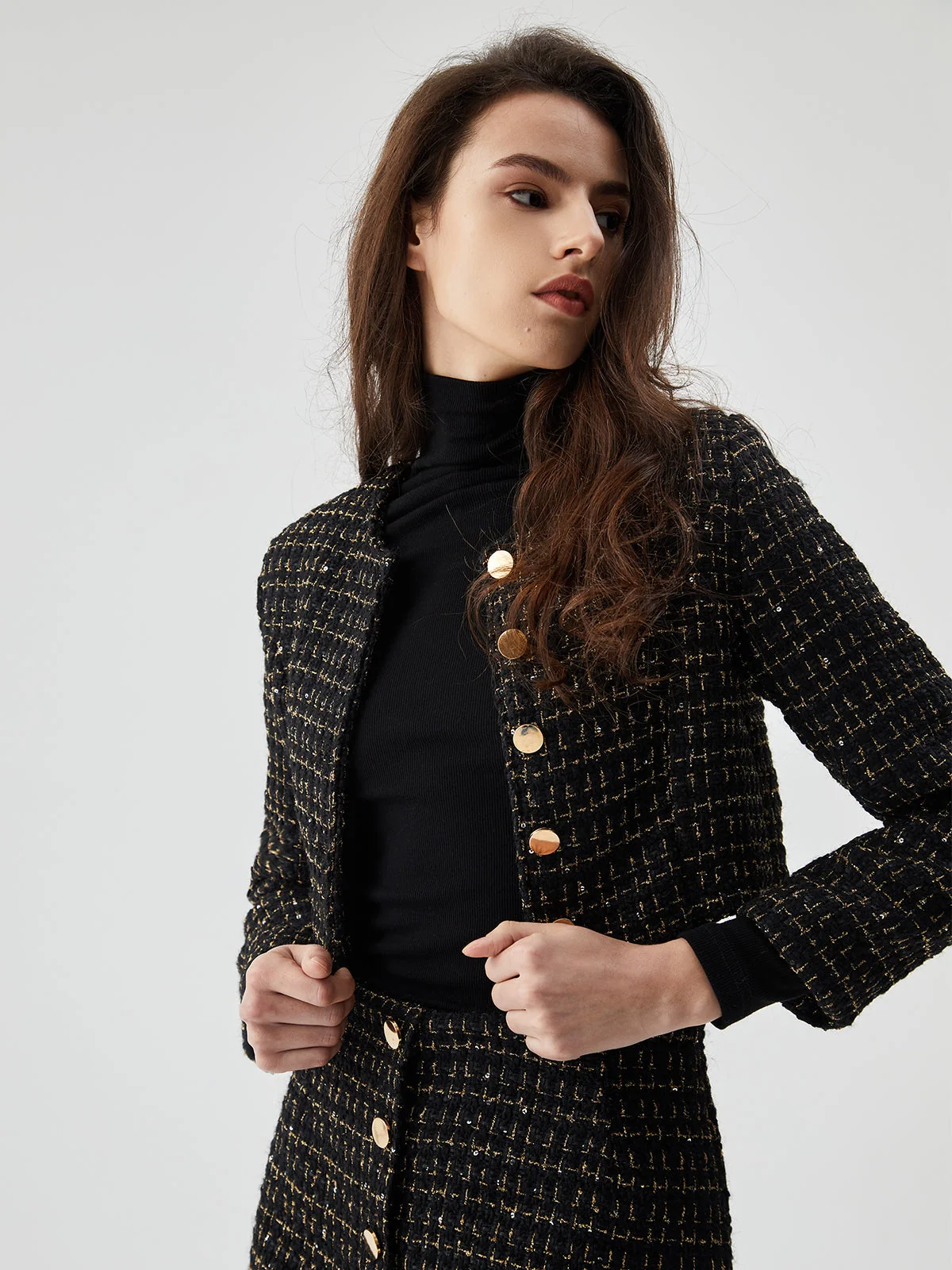 Sequined Button Graceful Short Blazer - Image 3
