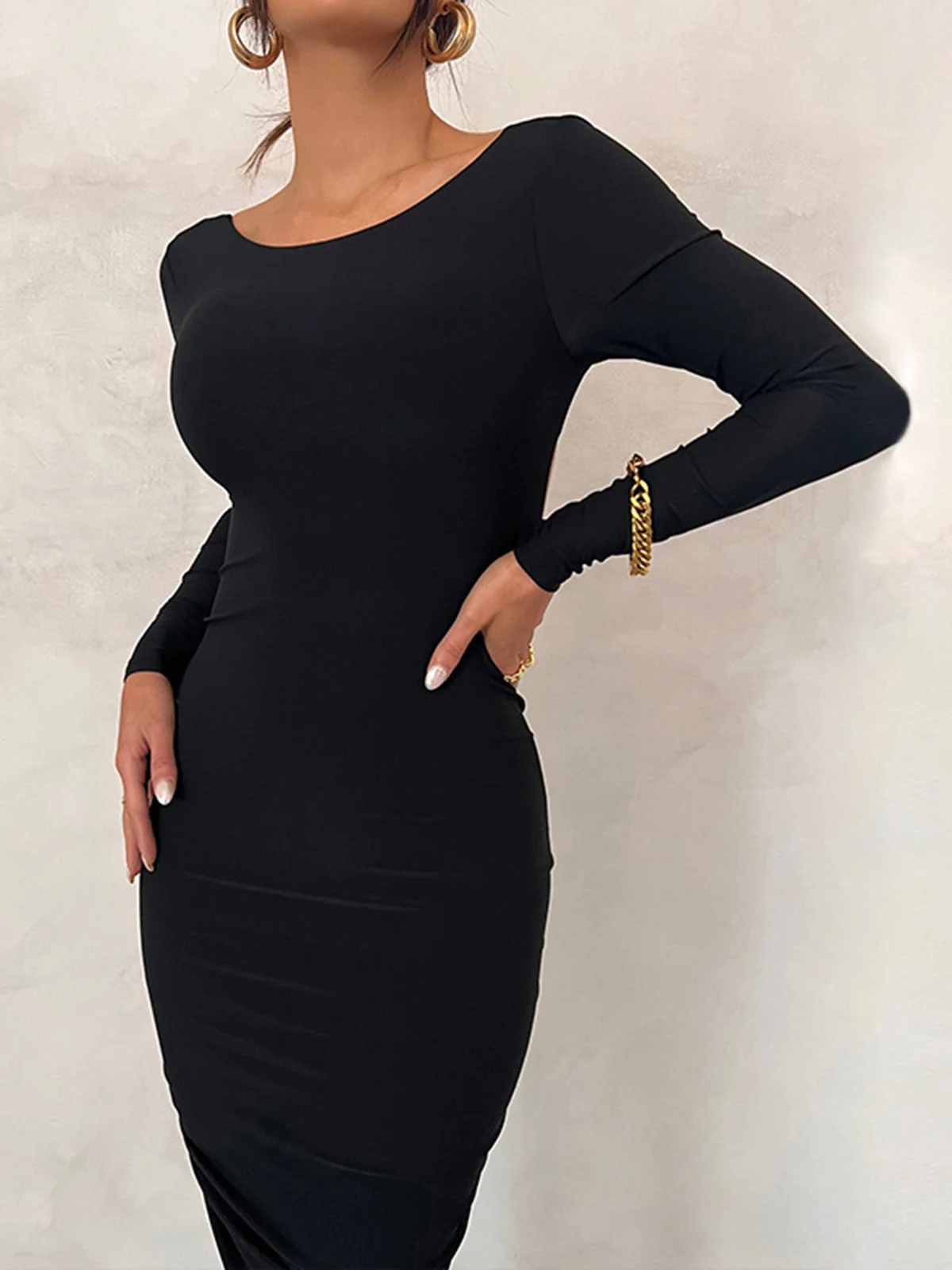 Ruched Open Back Trendy Long Sleeve Maxi Dress - Image 16