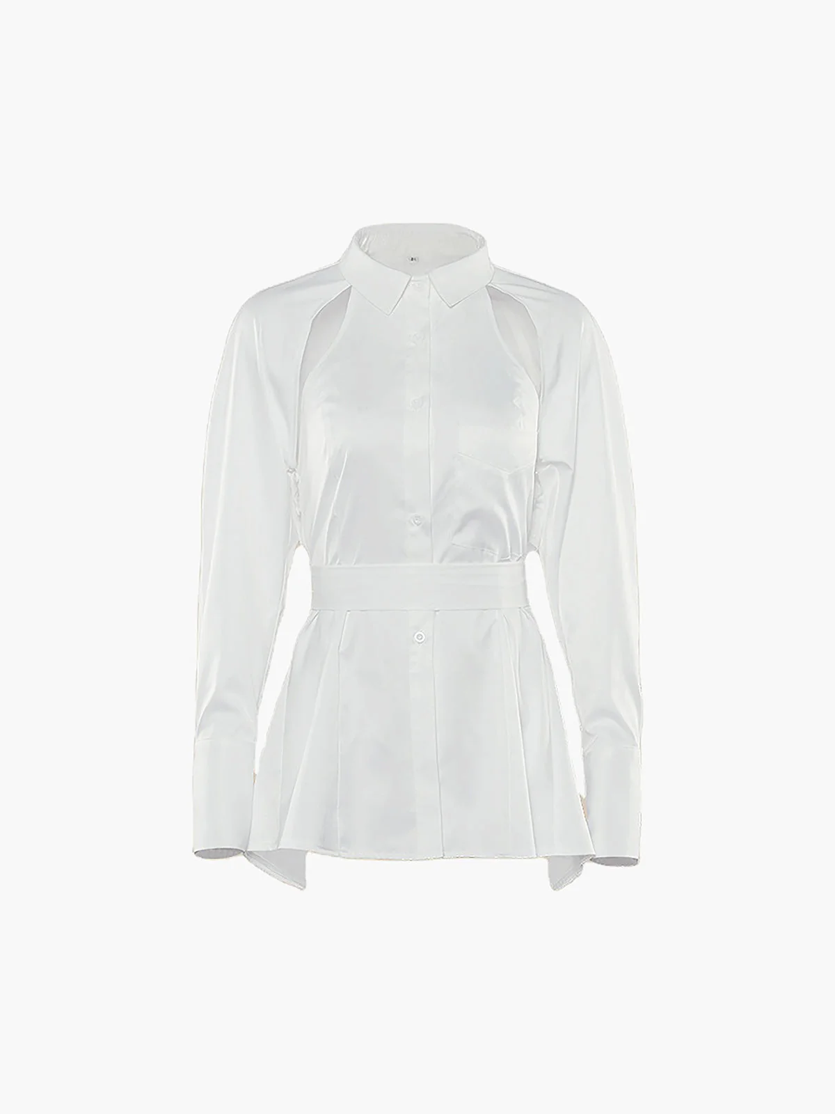 Cut Out Button Trendy Down Collar Shirt - Image 11