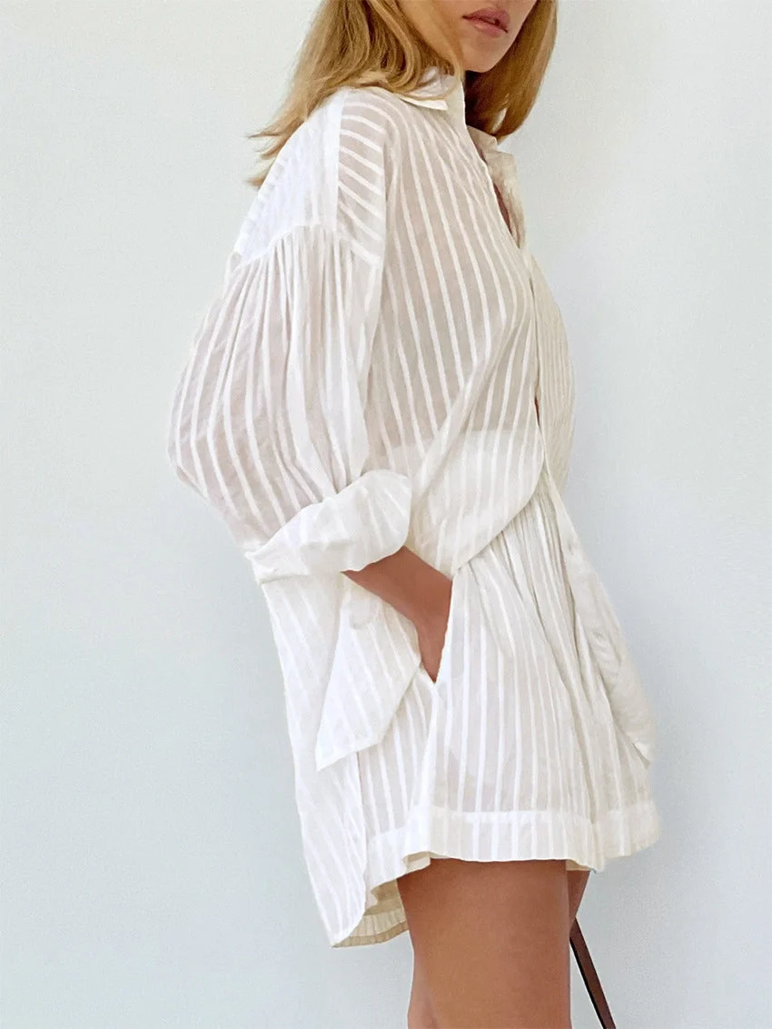 Cloud Nine Pinstripe See Modern Through Two Piece Shorts Set - Image 3