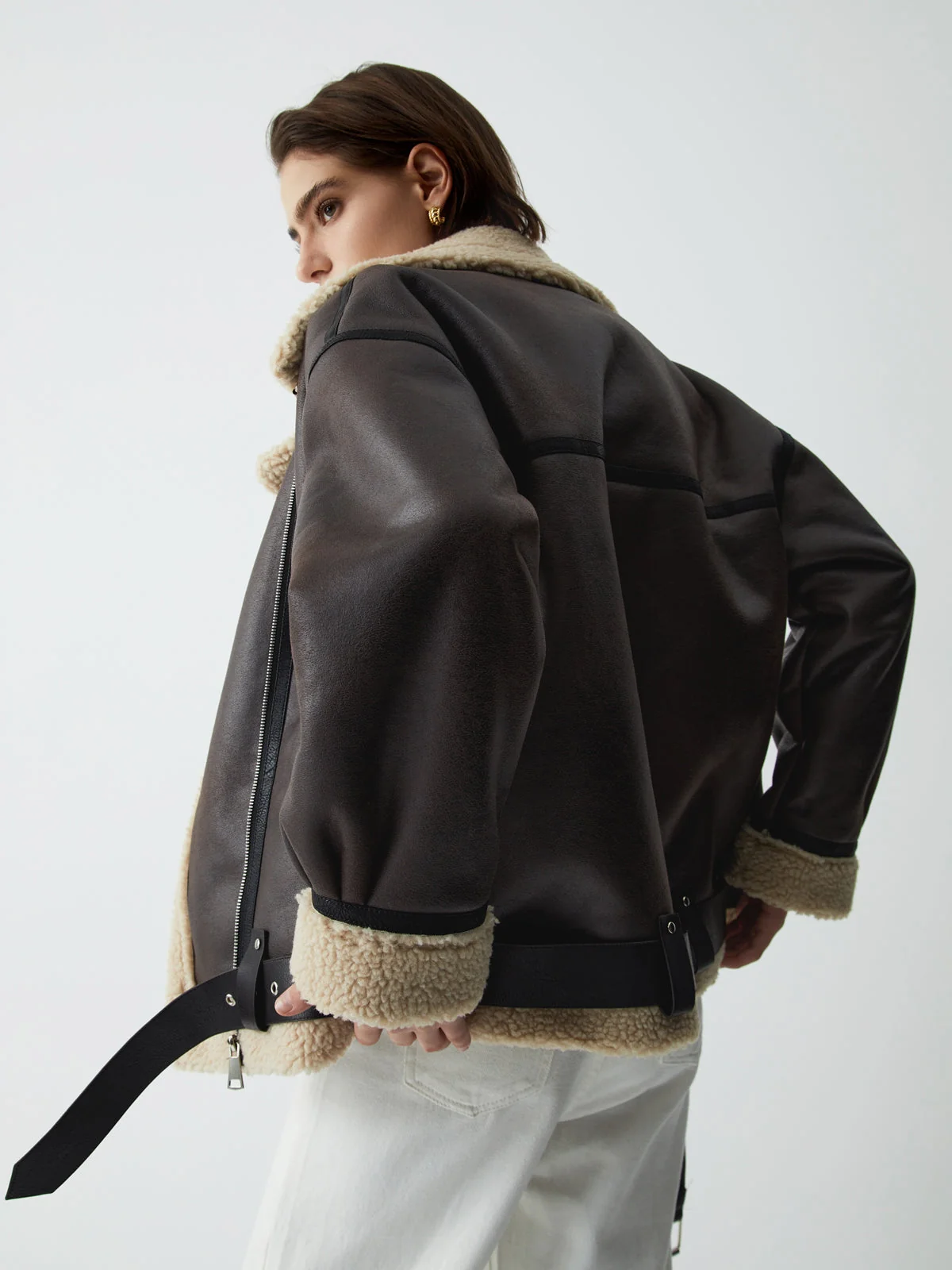 Classic Sherpa Lined Trendy Shearling Leather Flight Jacket - Image 18