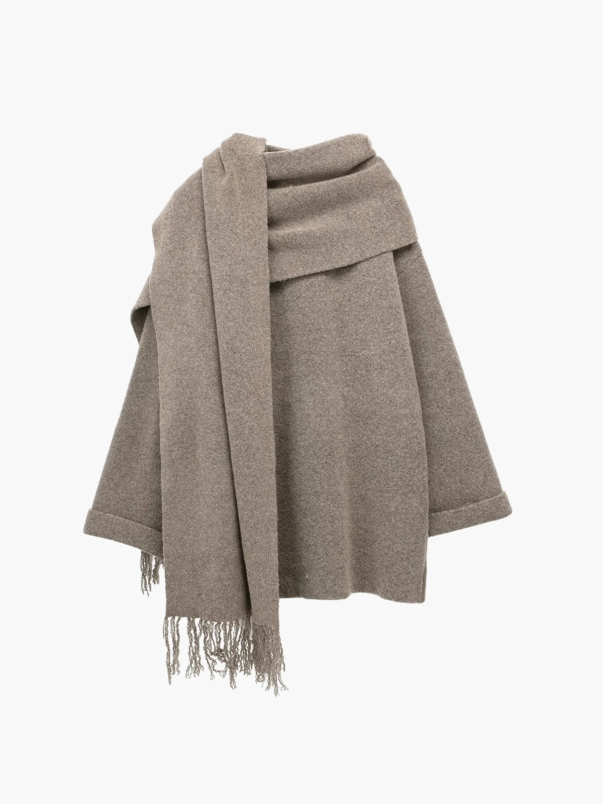 Button Down Pocket Coat Modern with Matching Tassel Scarf - Image 12