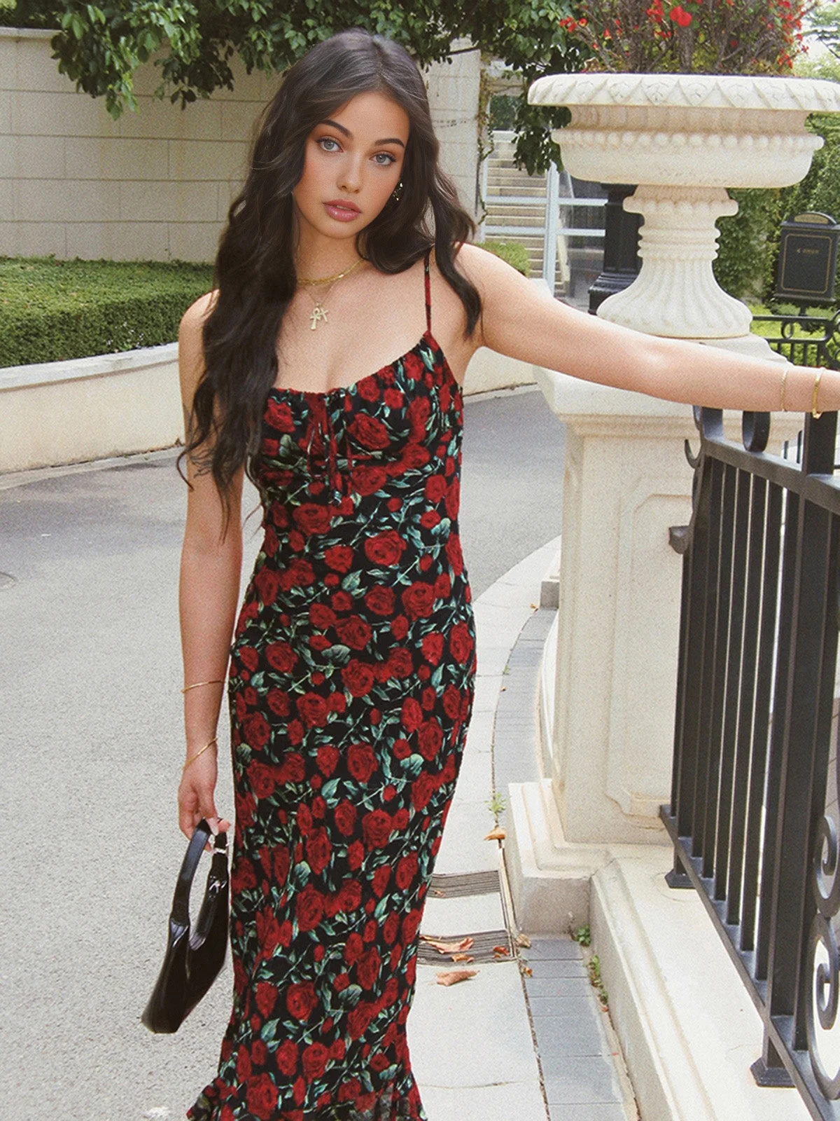 Bulgarian Roses Floral Trendy Cami Long Dress - Image 2