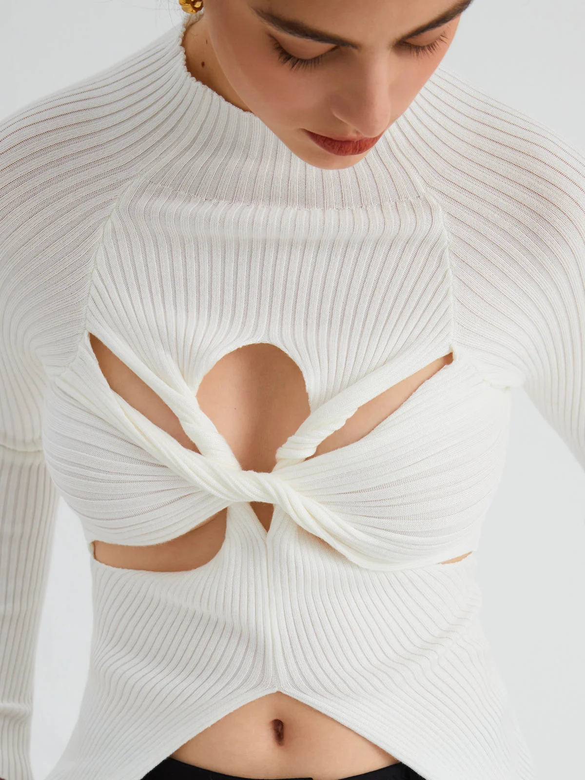 Twist Cutout Rib Trendy Long Sleeve Top - Image 4
