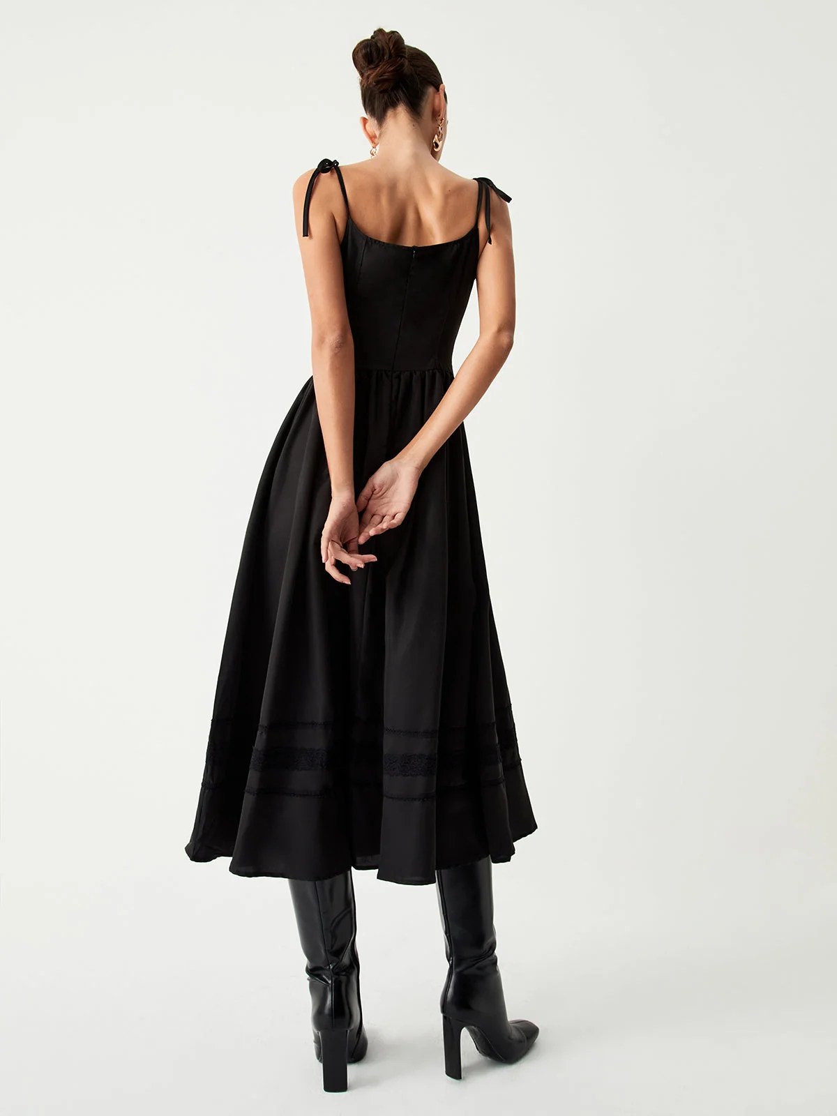 Tie Shoulder Graceful Pleated Midi Dress - Image 5