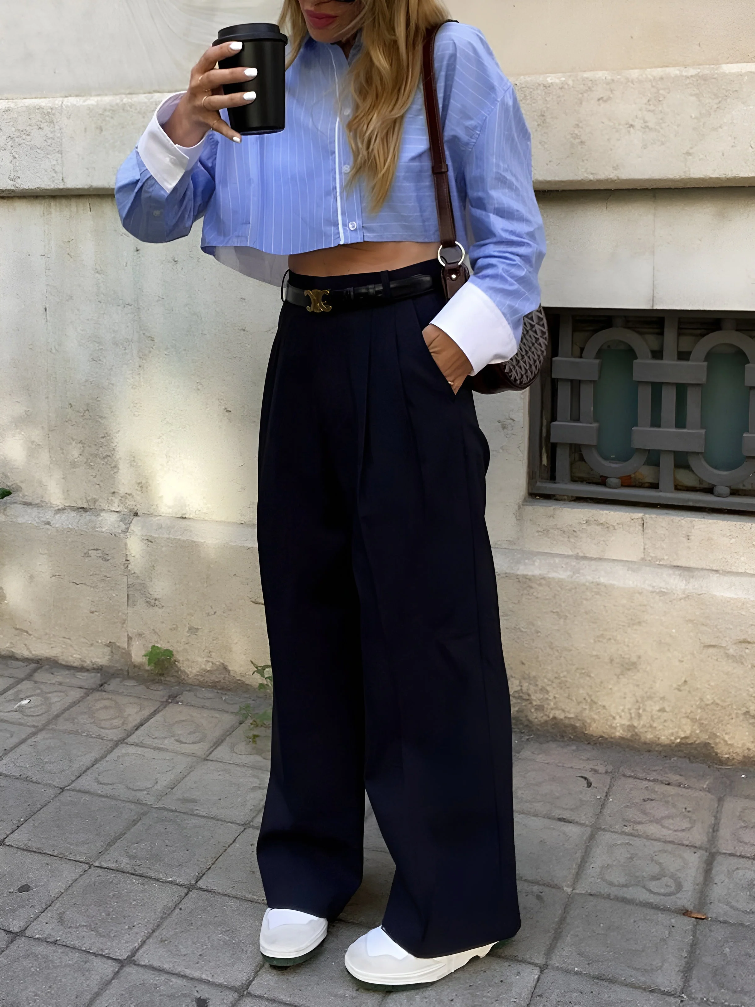 Striped Cropped Graceful Patchwork Shirt - Image 2