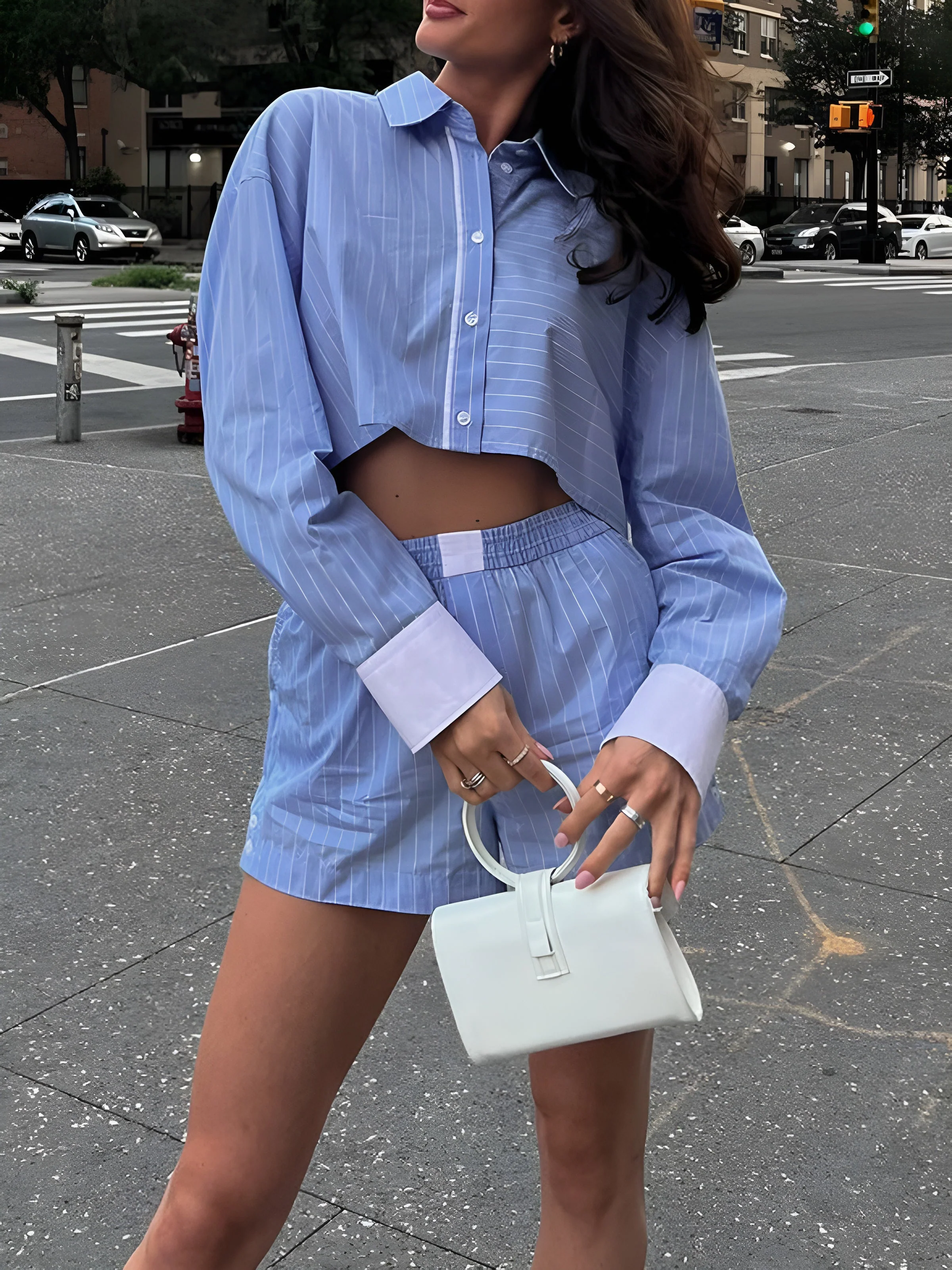 Striped Cropped Graceful Patchwork Shirt - Image 4