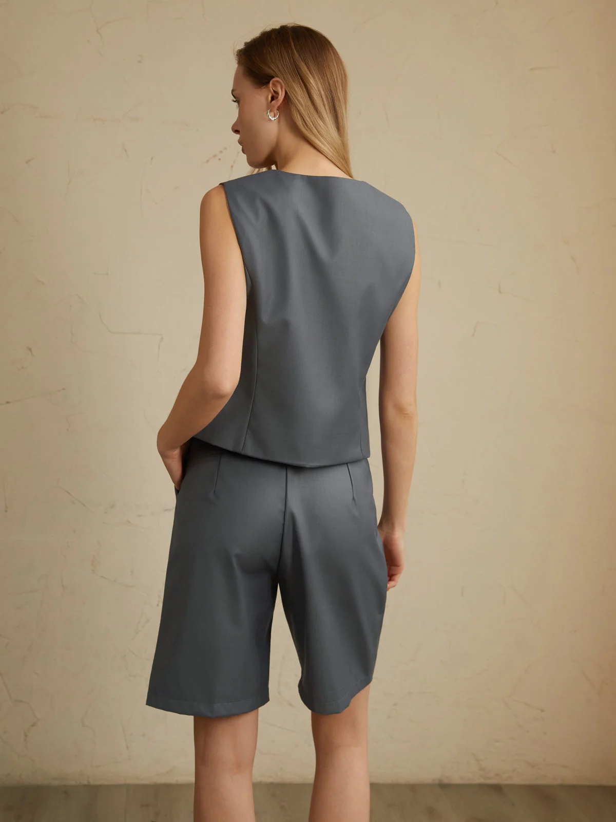 Solid Waistcoat Graceful With Shorts Set - Image 13