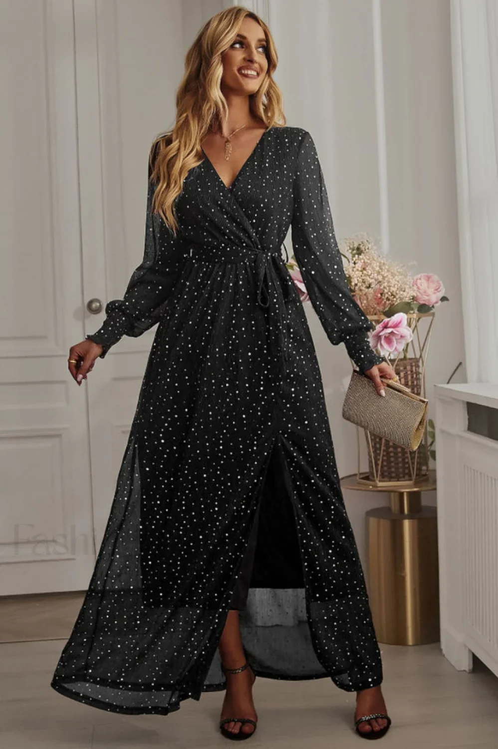 Leandra Front Split Charming Shimmer Maxi Dress - Image 11