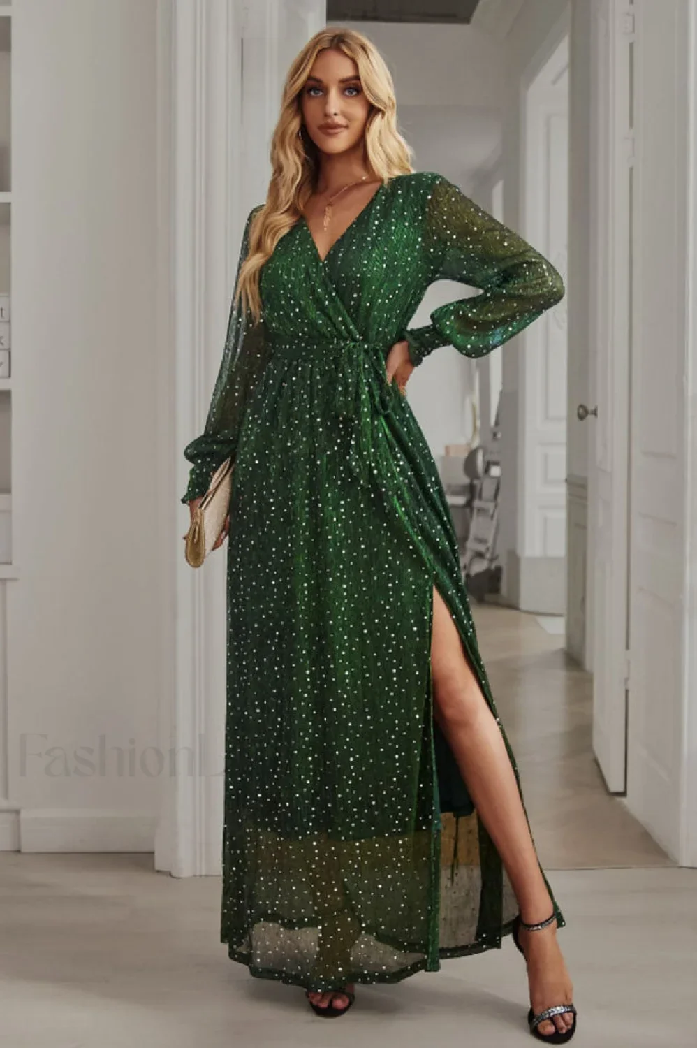 Leandra Front Split Charming Shimmer Maxi Dress - Image 21