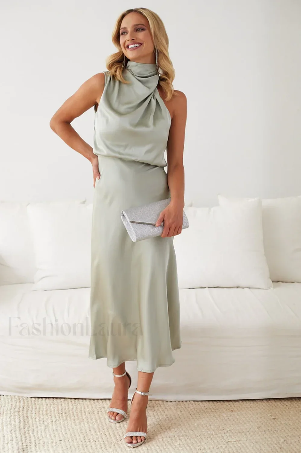 Halter Sleeveless Stylish Satin Bridesmaid Dress - Image 19