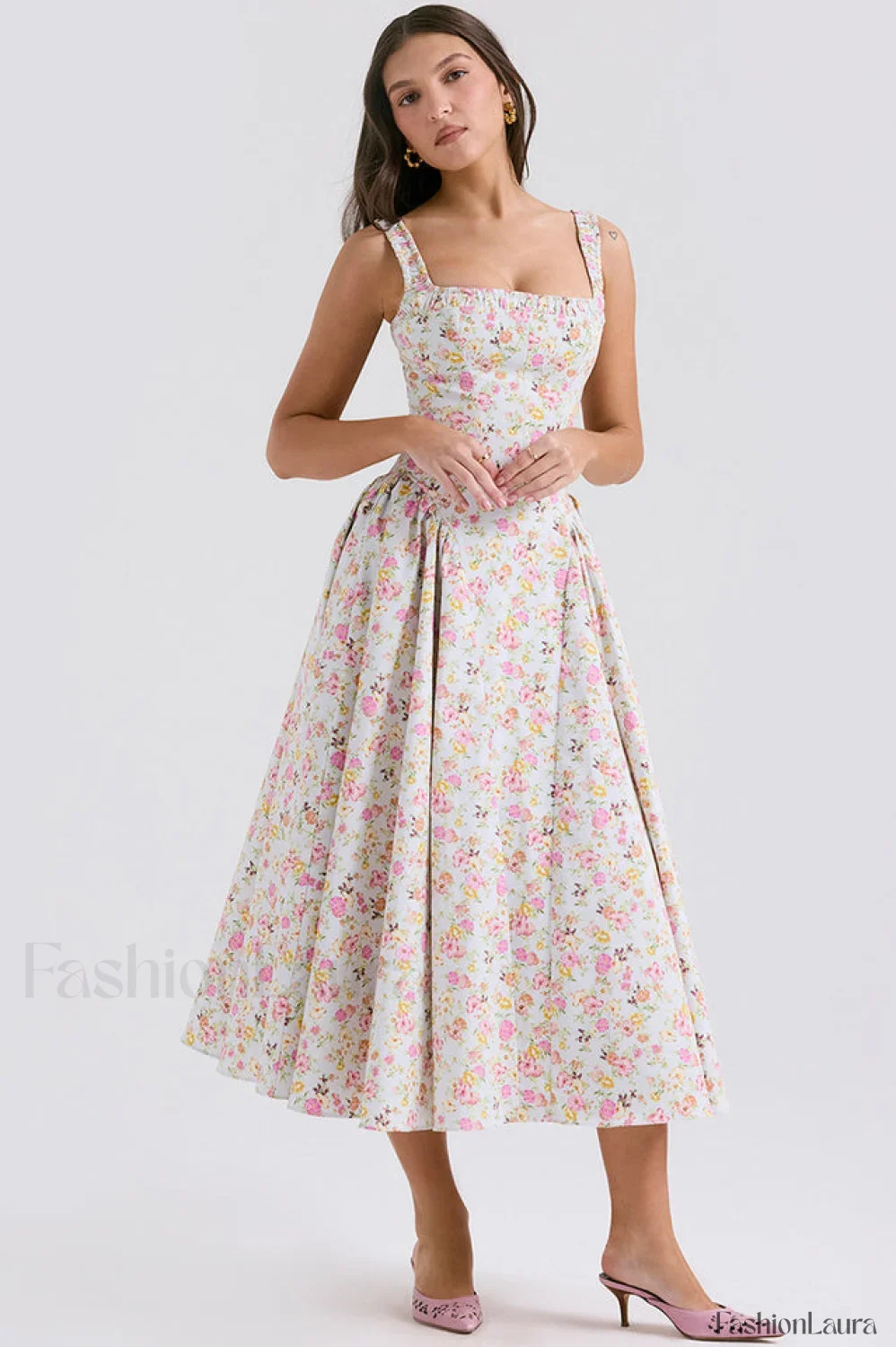 Dorothy White Stylish Rosebud Print Sundress - Image 28