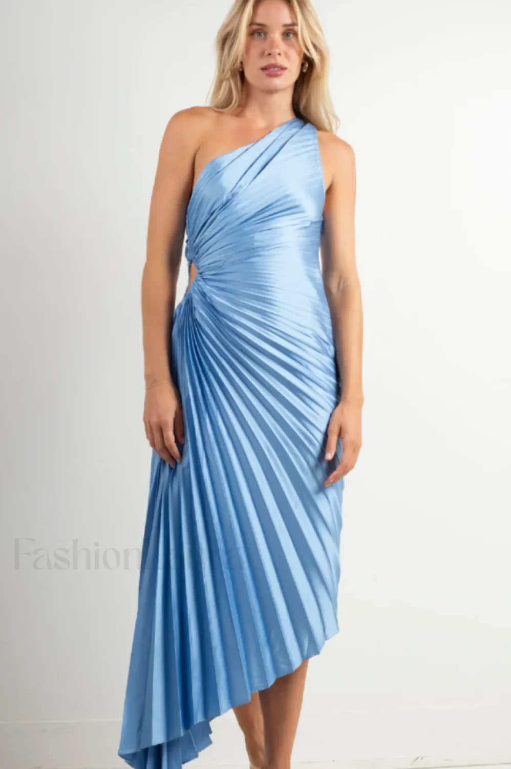Catalina One Shoulder Charming Pleated Satin Maxi Dress - Image 16