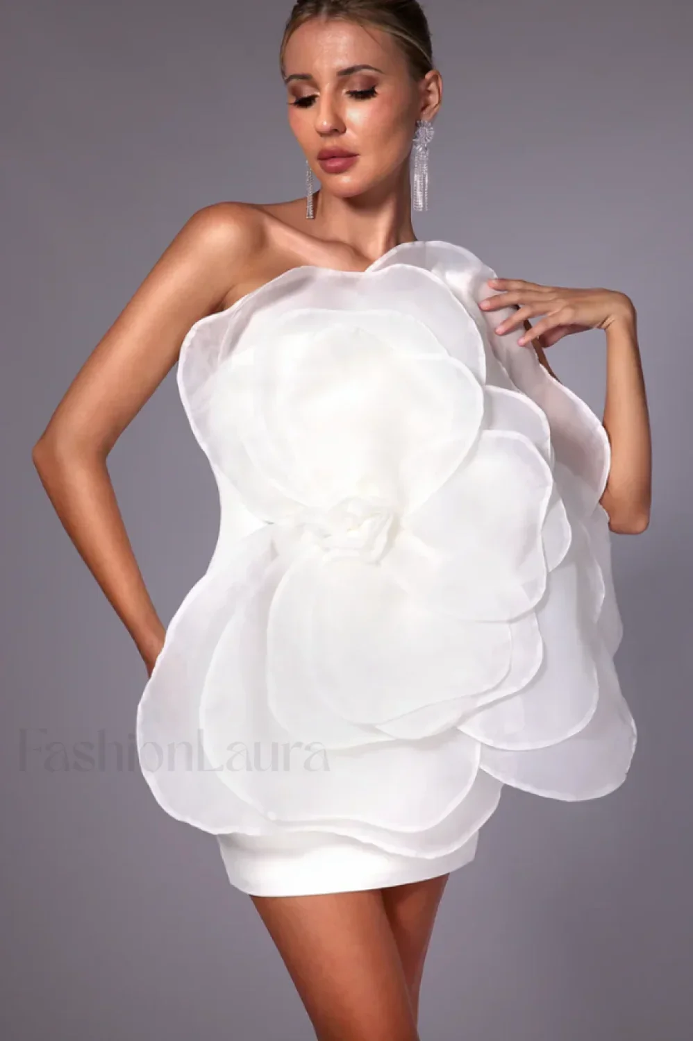 Carina One Shoulder Charming 3D Floral Dress - Image 15