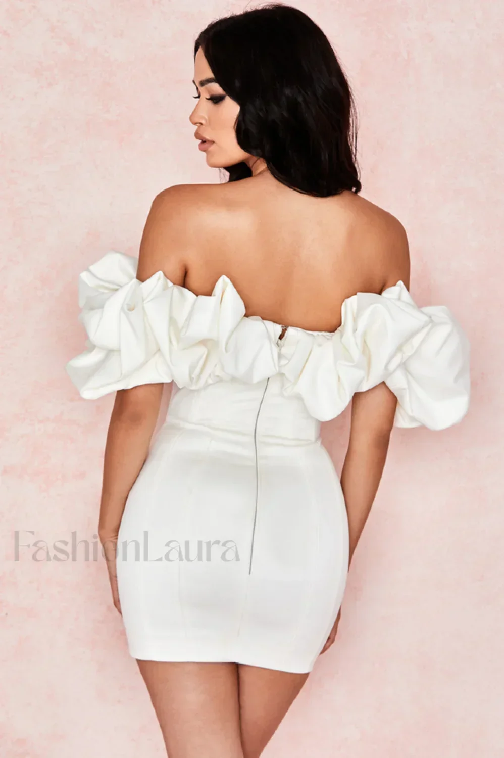 Satin Ruffle Stylish Strapless Dress - Image 6