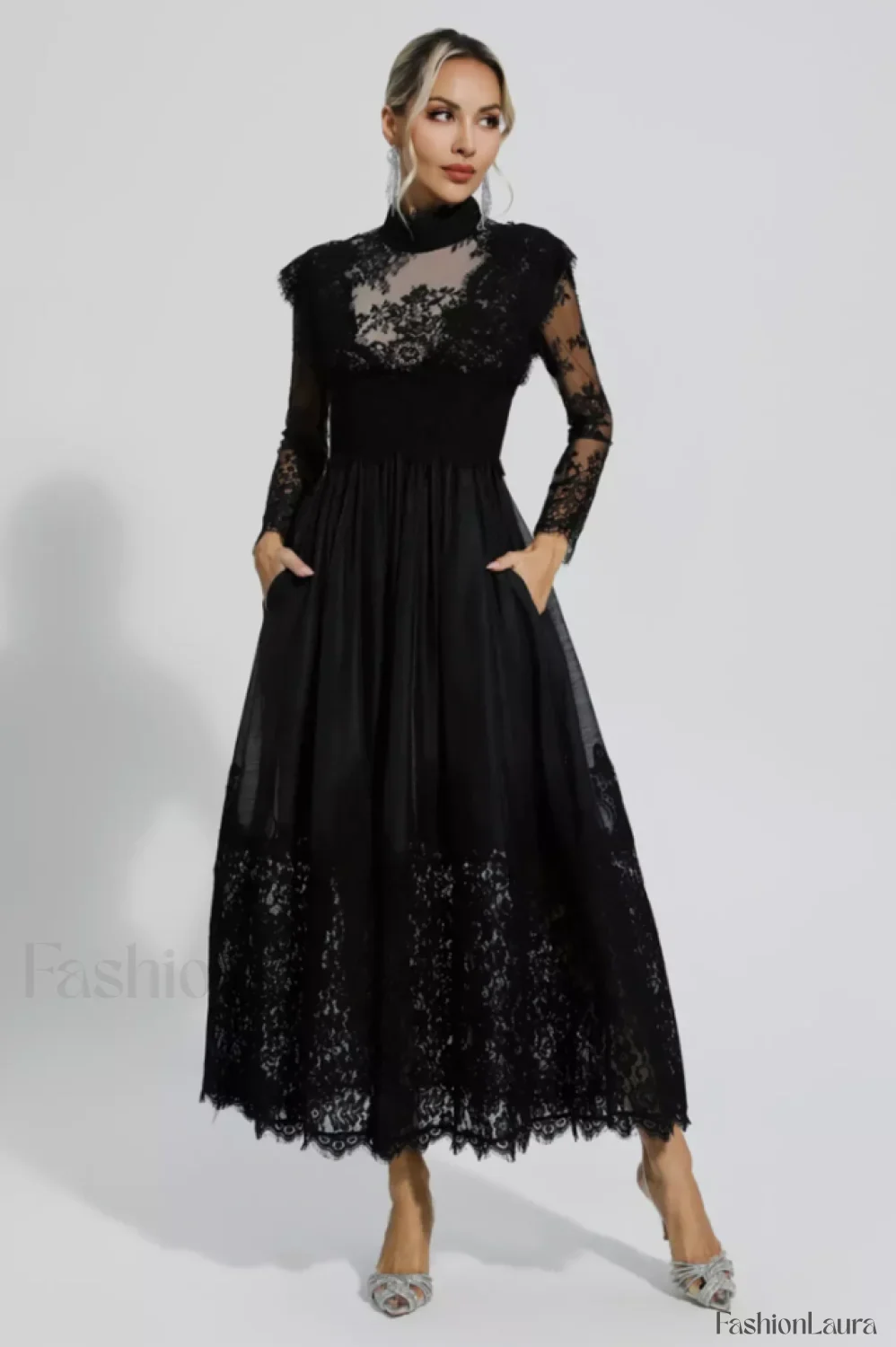 Jamie Black Floral Charming Lace Stitching Dress - Image 28