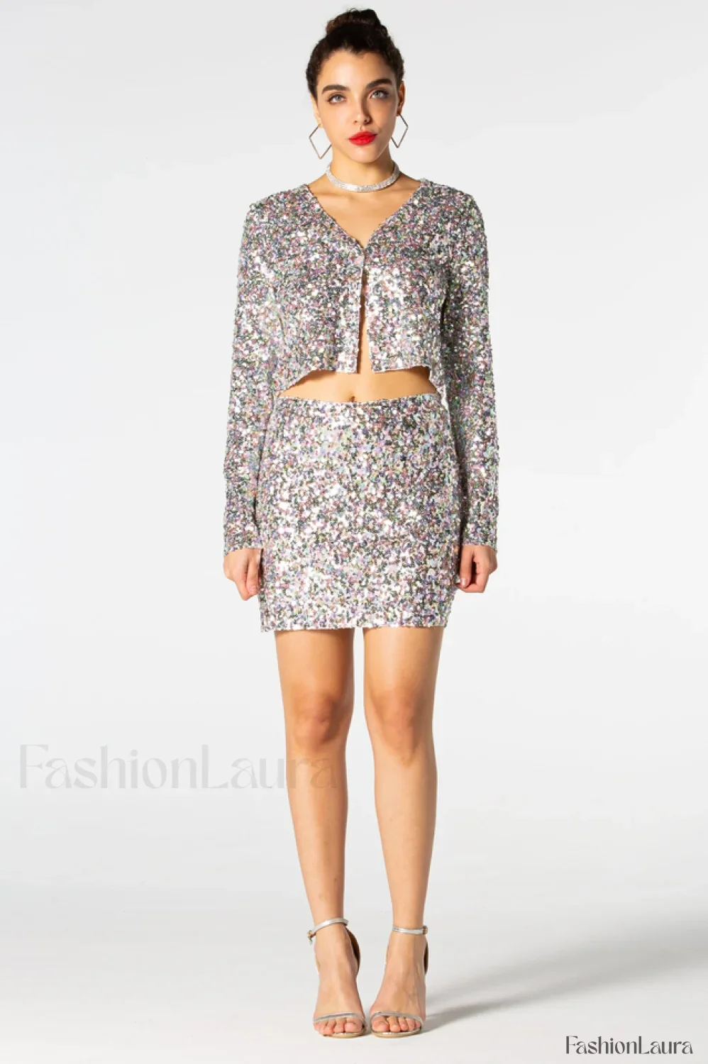 Ezra Silver Stylish Sequin Two-Piece Set - Image 15