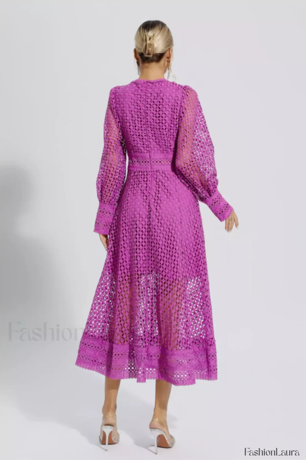 Puff Sleeves Fit Charming & Flare Midi Dress - Image 16