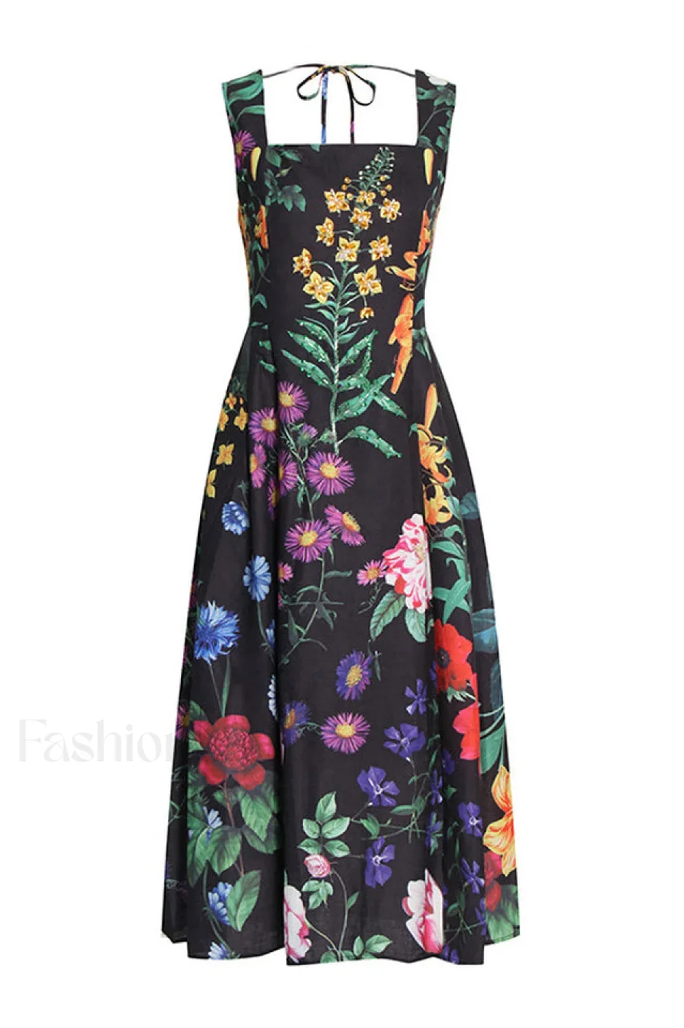 Printed Tie-Back Stylish Cotton-Blend Midi Dress - Image 5