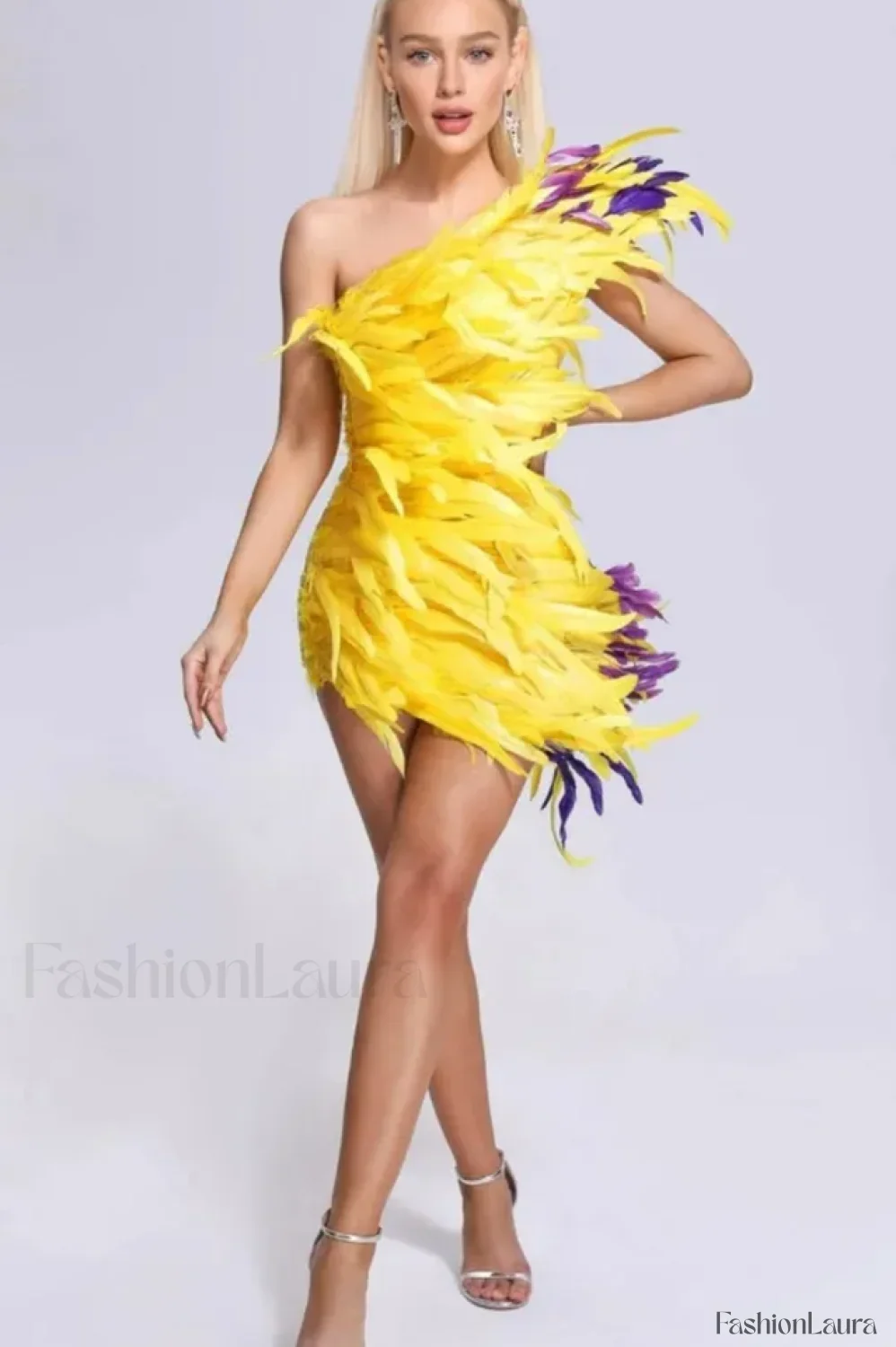 Paislee Asymmetric Stylish Feather Mini Dress - Image 19