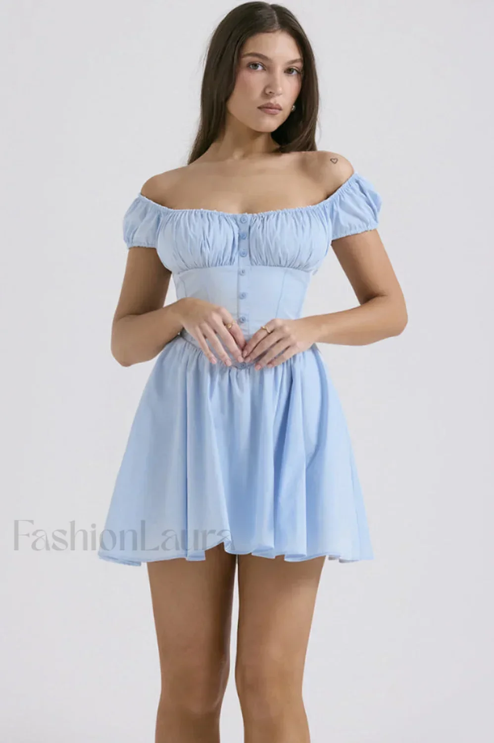 Nala French Navy Charming Gathered Mini Dress - Image 3