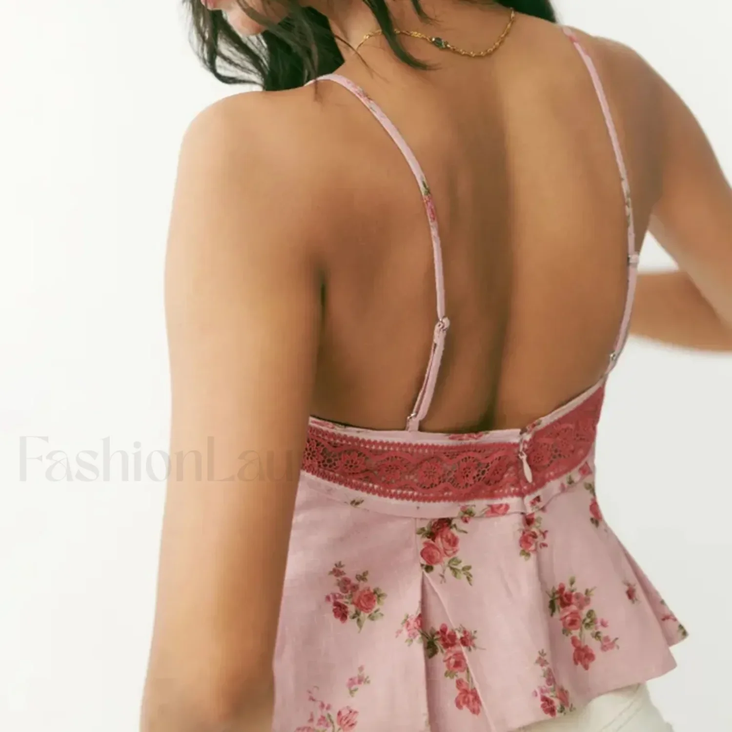 Floral Low-Cut Backless Crop Top - Image 7