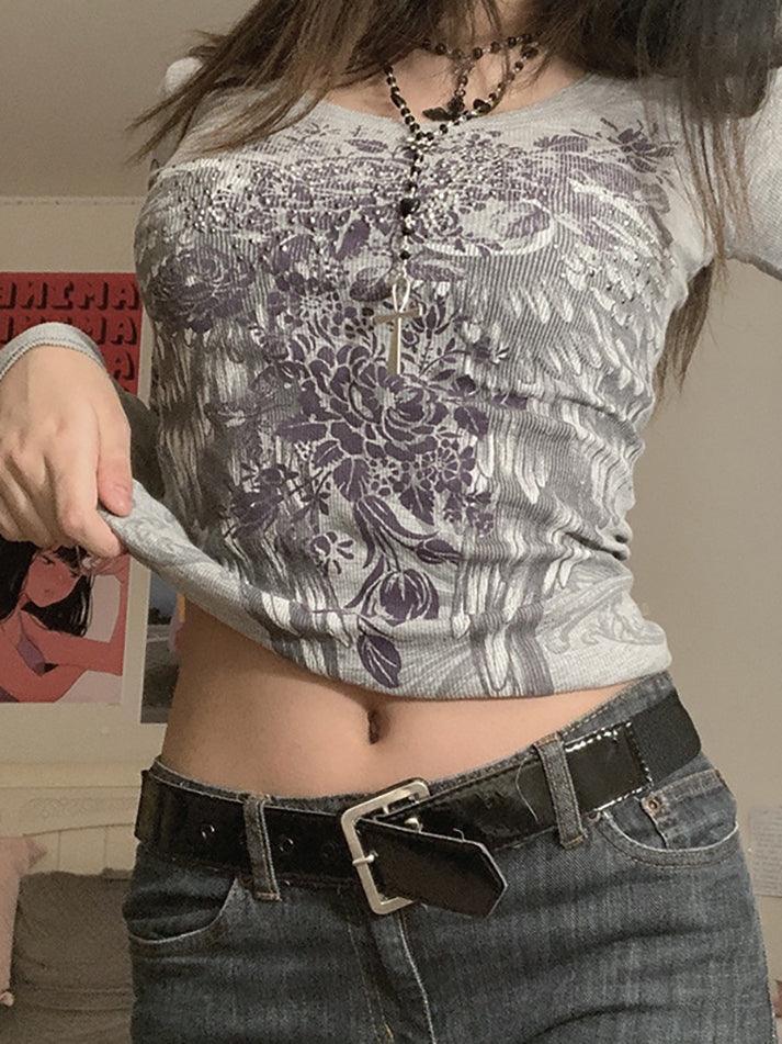Floral Rhinestone Long Sleeve Crop Top - Image 31