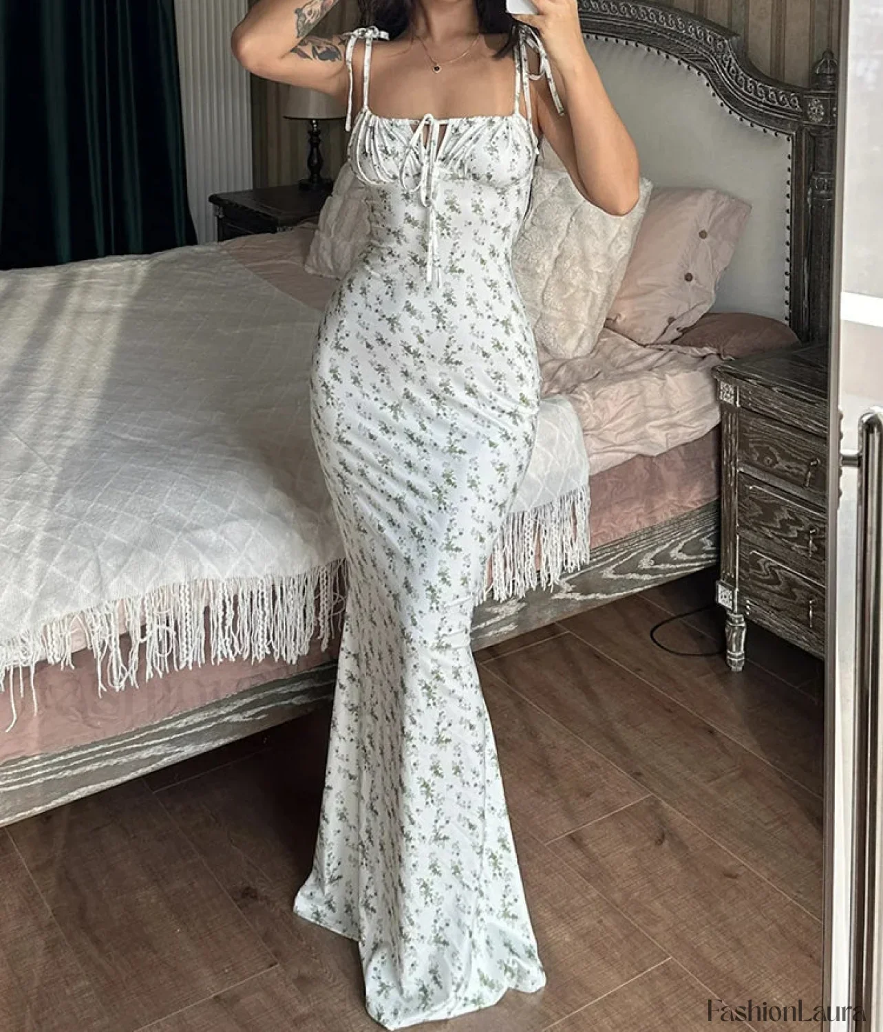 Floral Ruffle Lace-Up Maxi Dress - Image 19