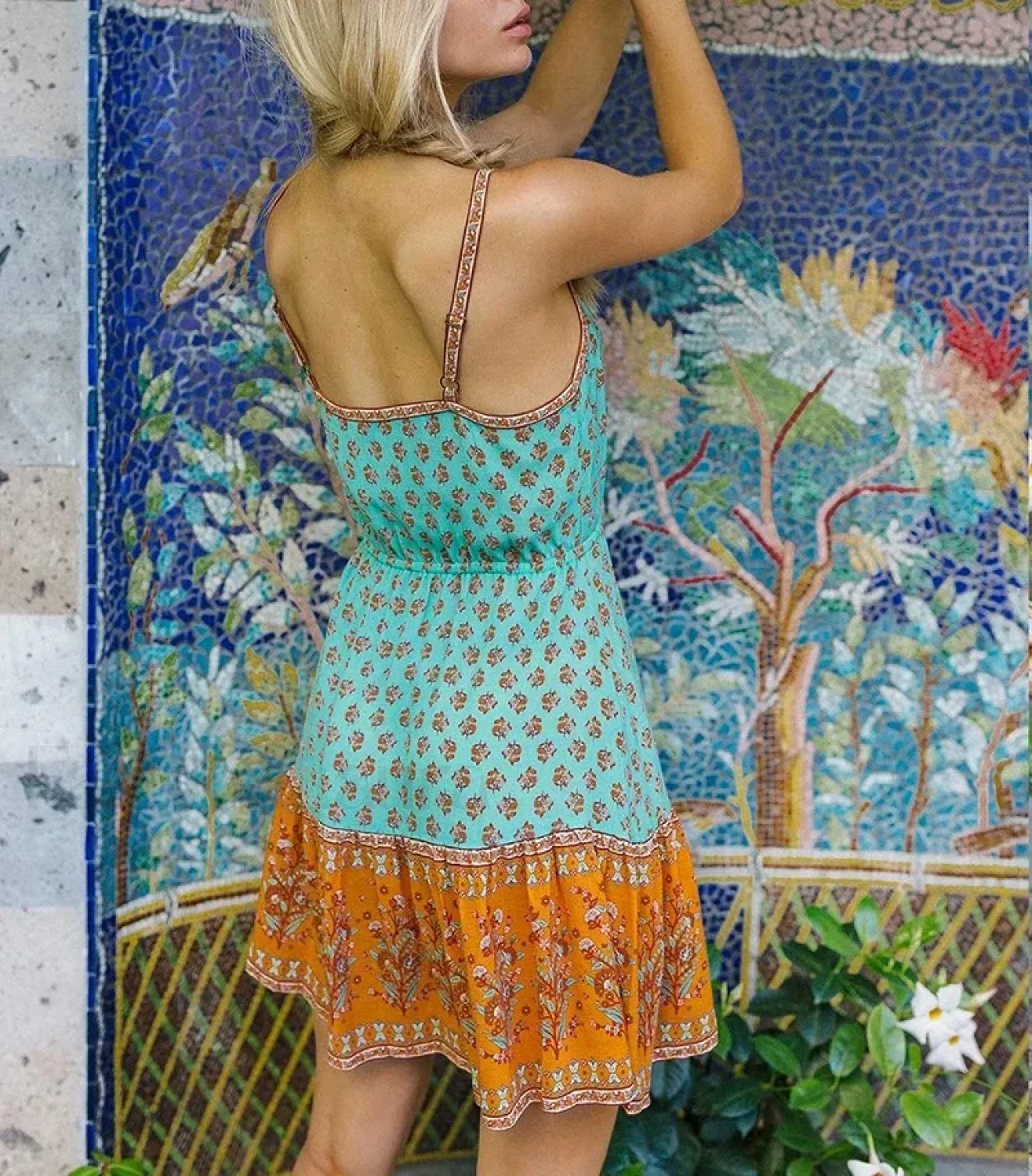Floral Strappy Mini Boho Dress - Image 3