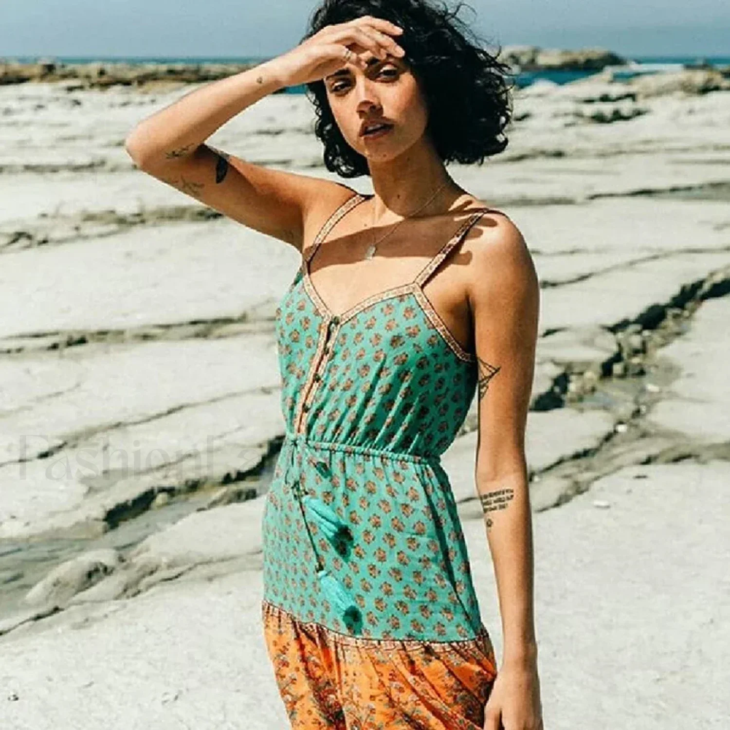 Floral Strappy Mini Boho Dress - Image 9