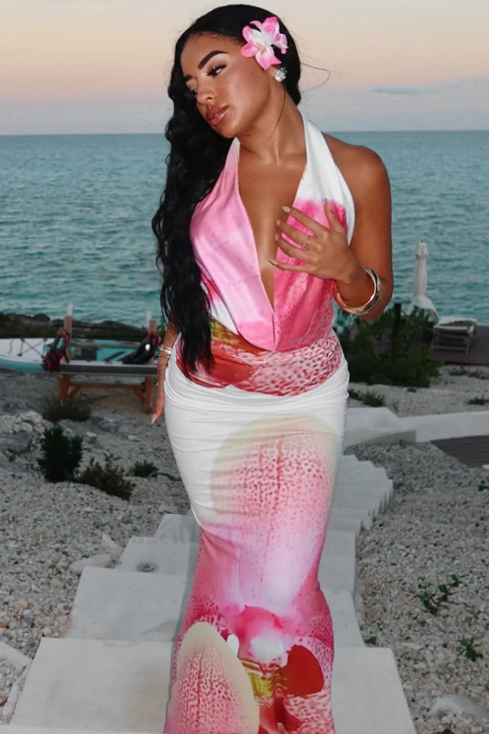 Floral Waist-Cinched Backless Tie Maxi Dress - Image 8