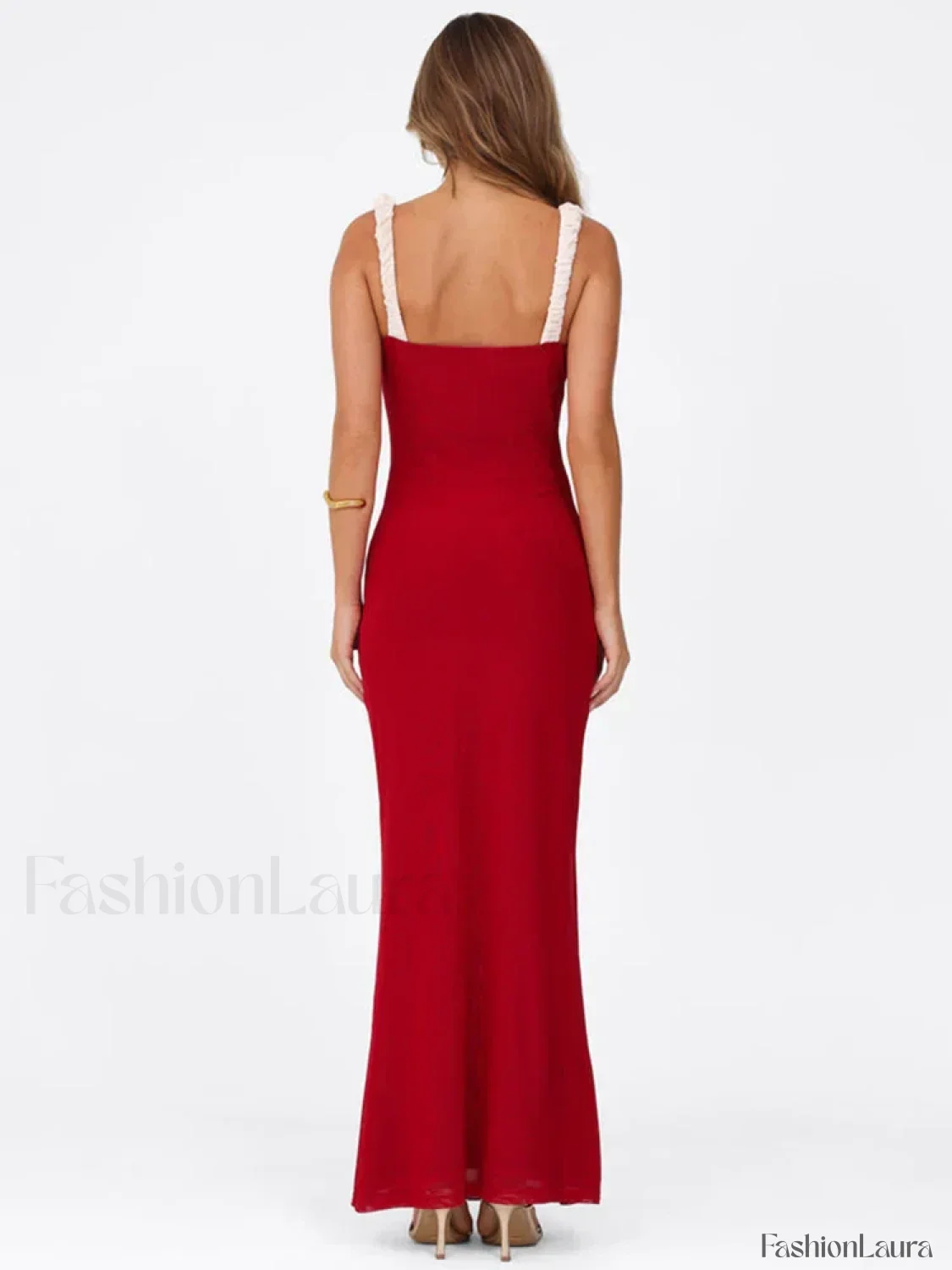 Flower Decor Red Spaghetti Maxi Dress - Image 4
