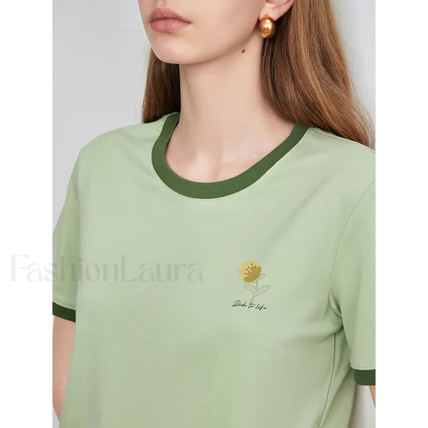 Flower Printed Contrast Pullover T-Shirt - Image 3