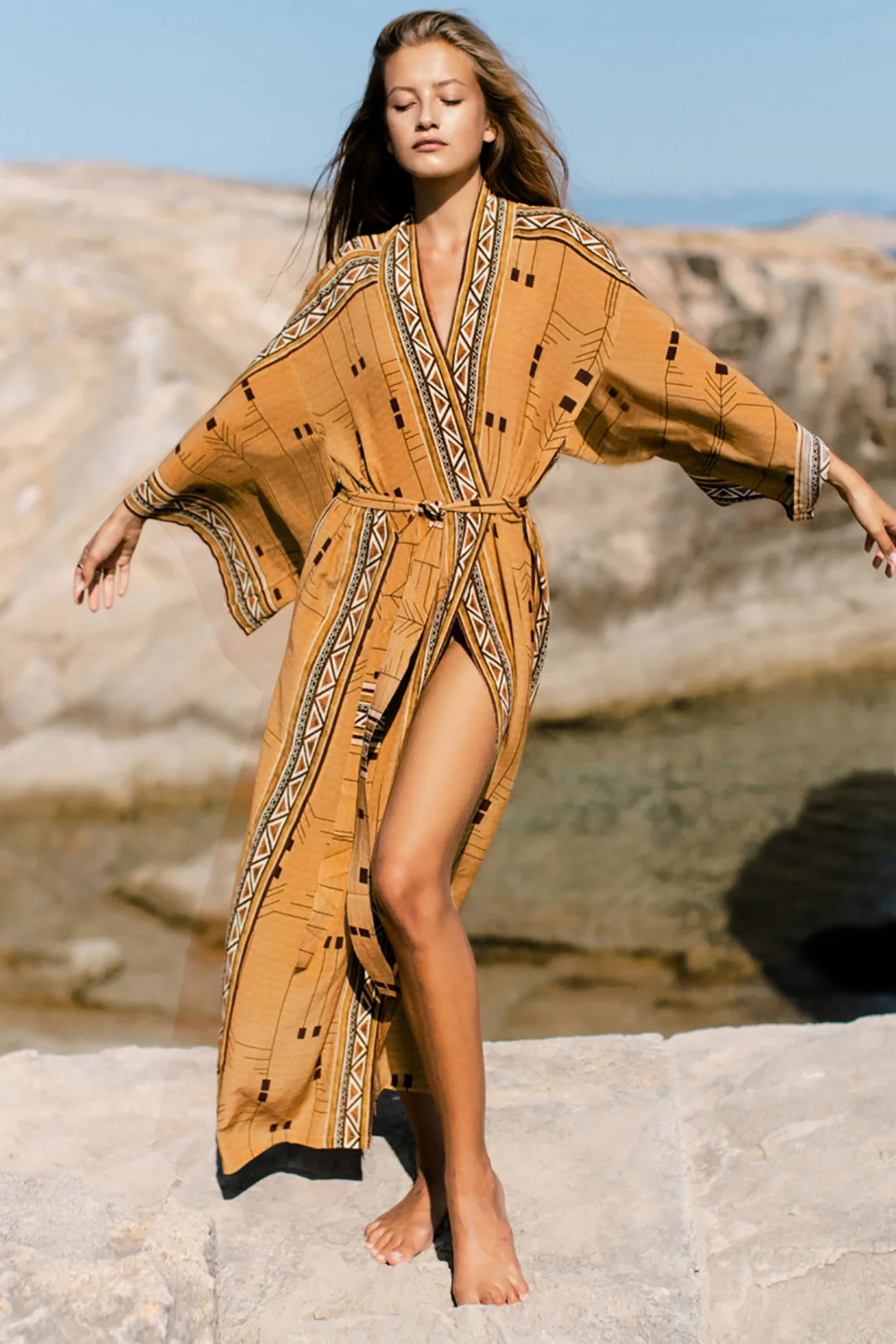 Geometric Print Loose Fit Beachwear Cover Up - Image 10