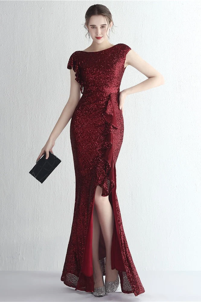 Glitter High Neck Mermaid Slit Formal Dress - Image 11