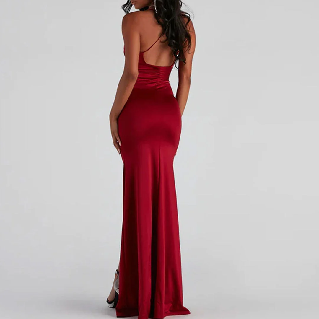 V High Slit Maxi Dress - Red - Image 7
