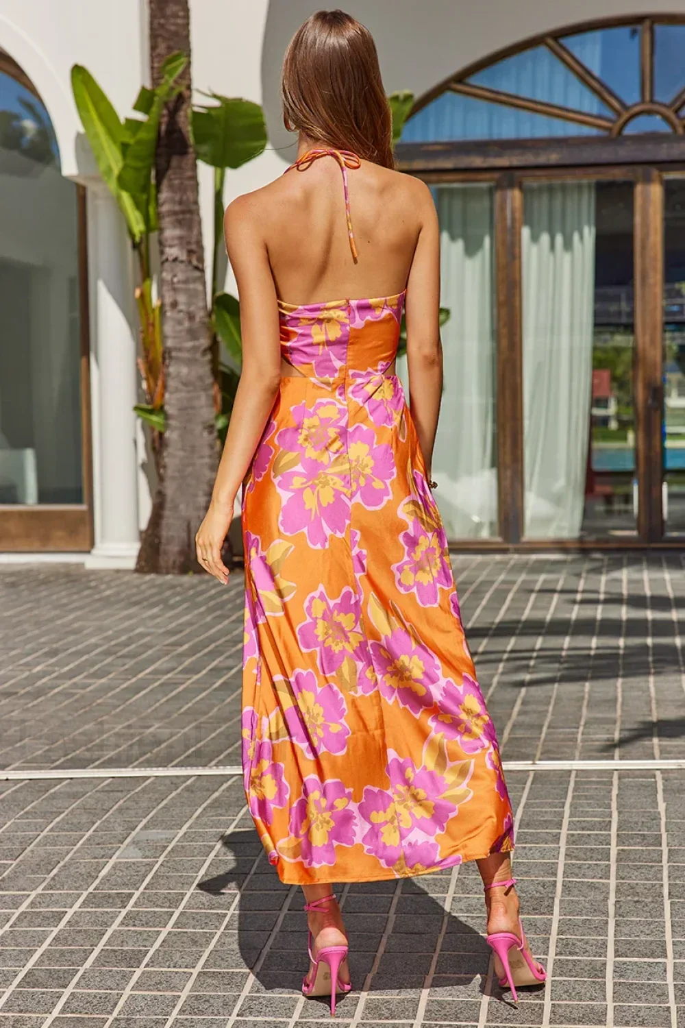 Halter Cut-Out Tie-Up Floral Dress - Image 6
