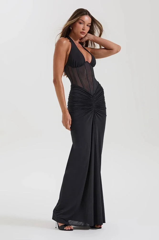 Halter Mesh Panel Maxi Dress - Image 7