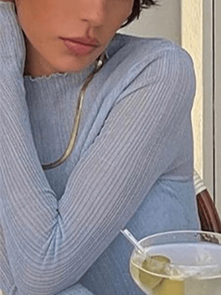 High Neck Semi Sheer Knit Top - Image 23
