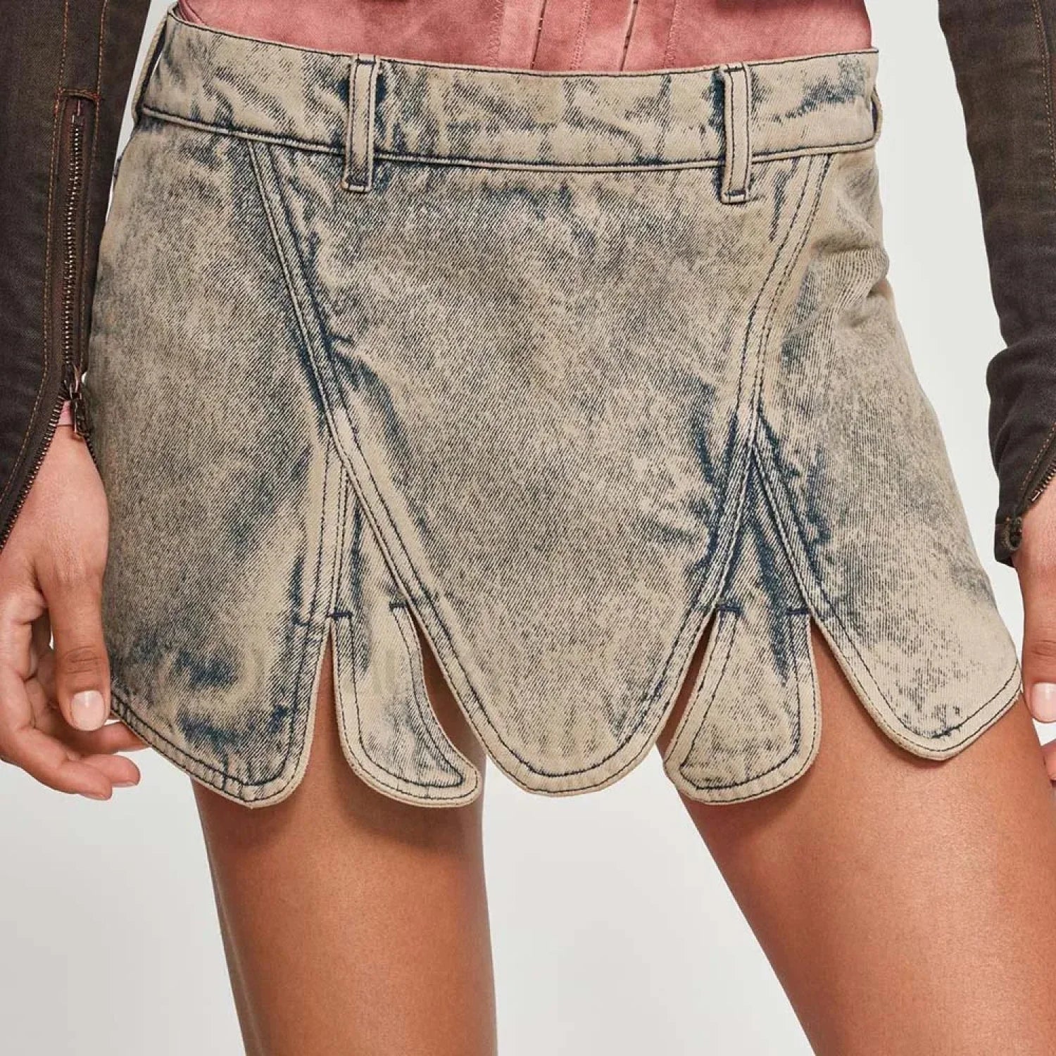 Irregular Zipper Washed Denim Skirt - Image 5