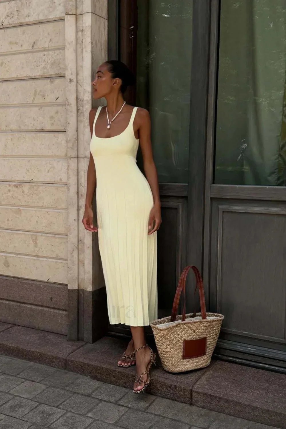 Knitted Sleeveless Halter Strappy Maxi Dress - Image 2