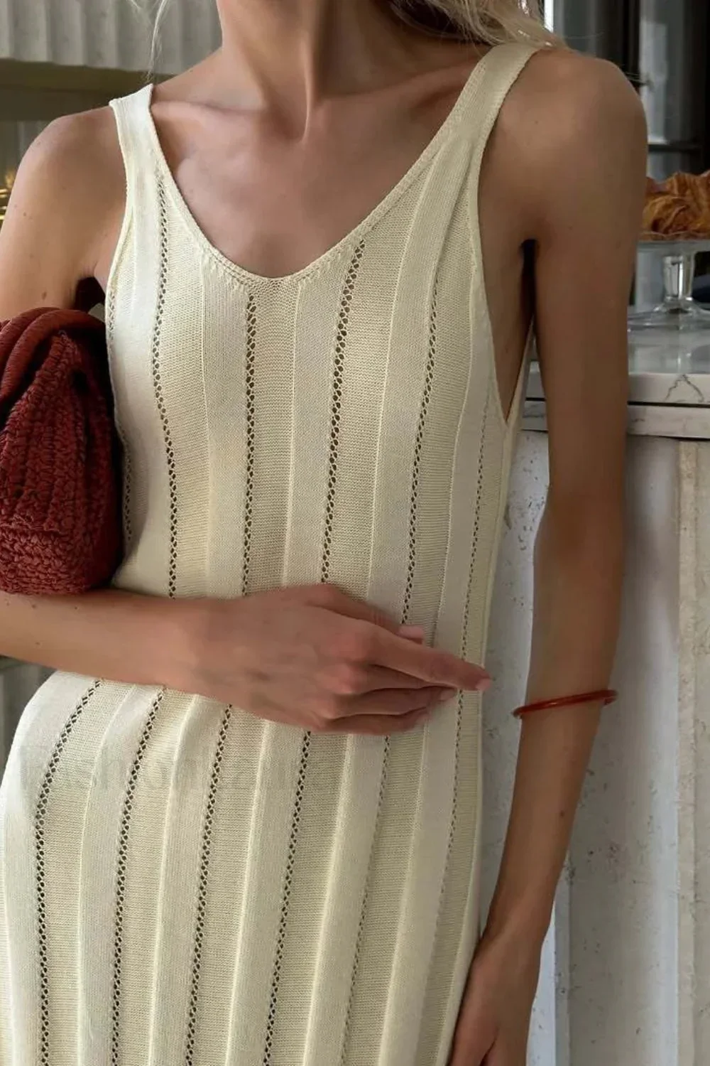 Knitted V-Neck Sleeveless Halter Maxi Dress - Image 20