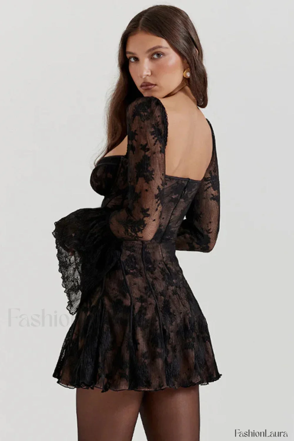 Lace Flared Sleeve Tube Top Backless Spice Girl Mini Dress - Image 19
