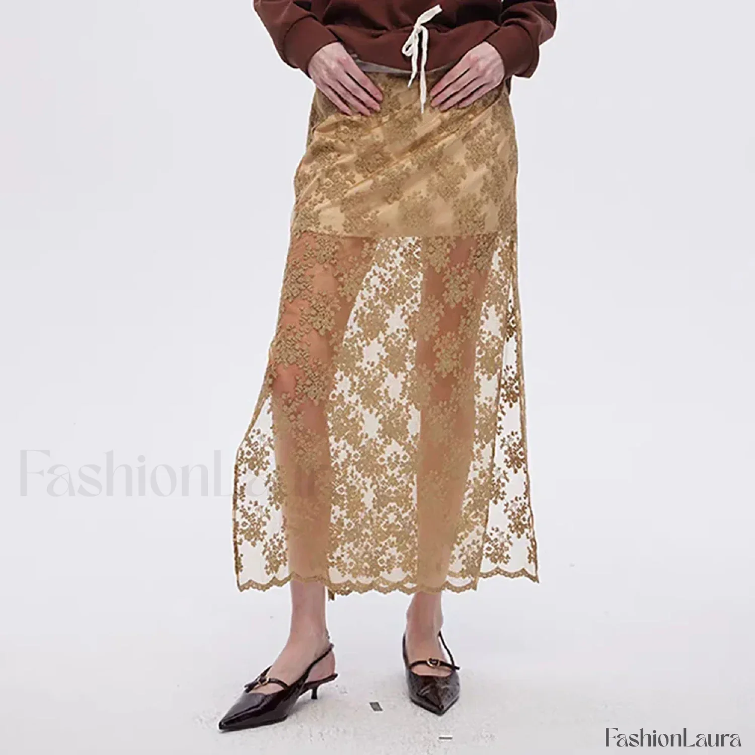 Lace Mesh Side Slit Crochet Skirt - Image 12