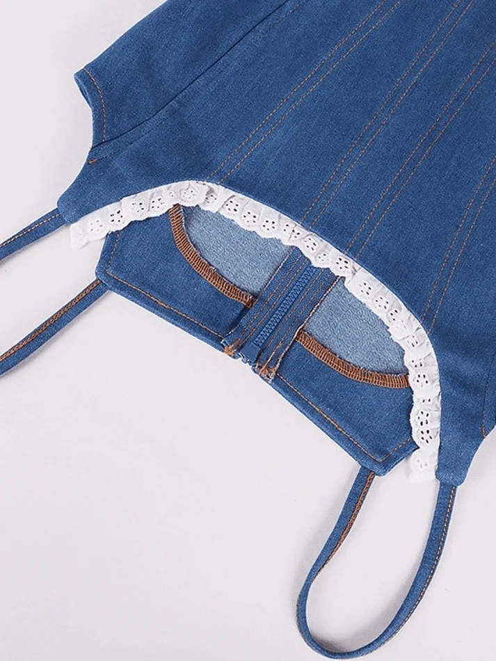 Lace Paneled Denim Corset Top - Image 6