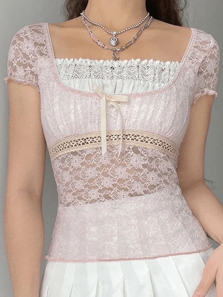 Lace Patchwork Crop Blouse - Image 4