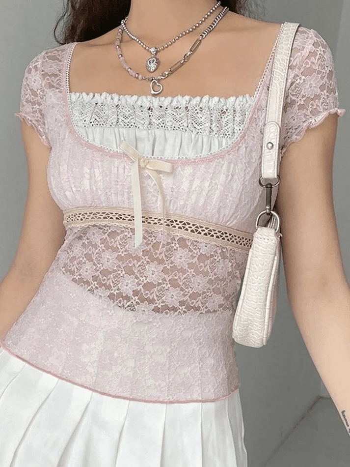 Lace Patchwork Crop Blouse - Image 5