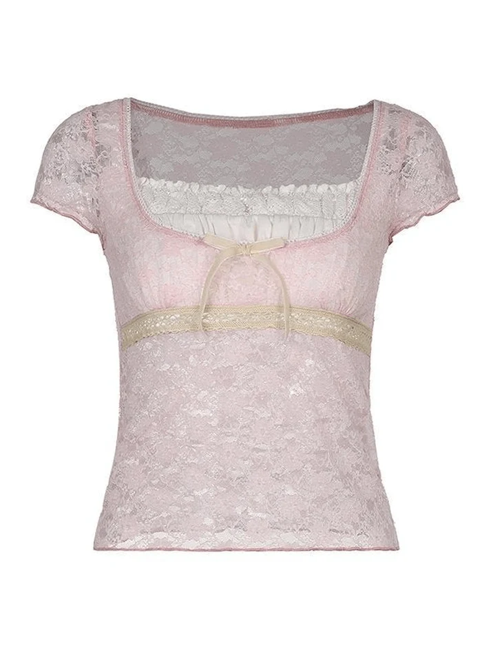 Lace Patchwork Crop Blouse - Image 7